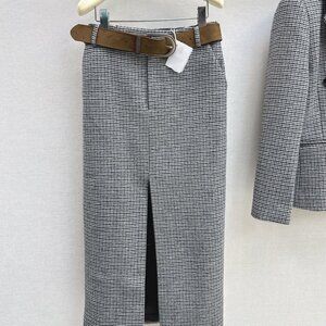 Brunello Cucinelli Retro Houndstooth Midi Skirt